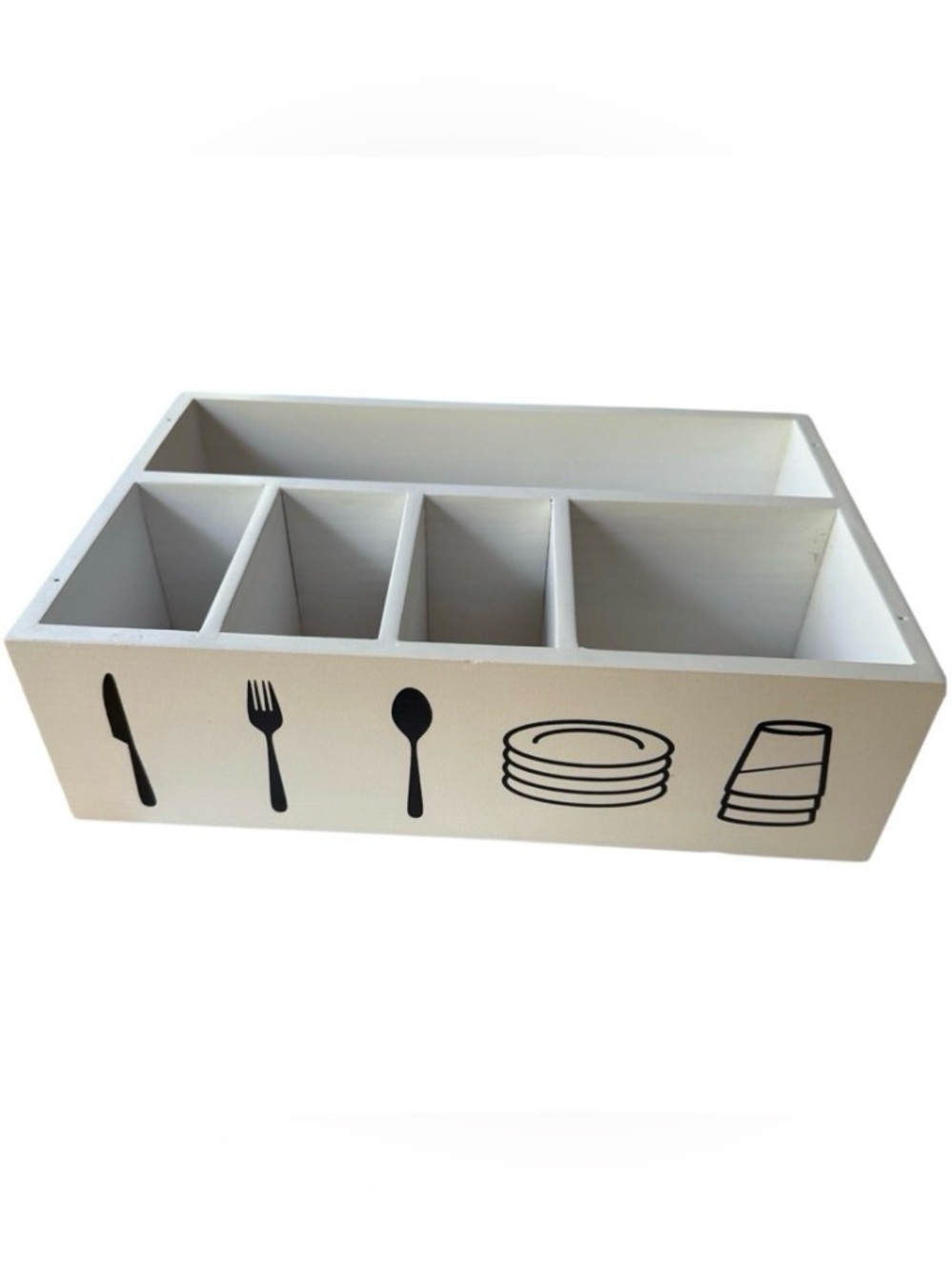 White Wood Utensil and Plate Organizer